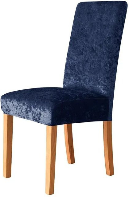 Bestbags Esszimmerstuhlbezug aus Samt in Blau, elastischer und rutschfester Sitzüberzug für moderne Stühle - Bild 1
