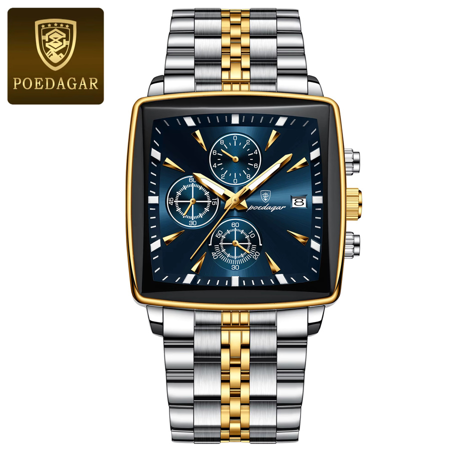 POEDAGAR Armbanduhr Chronograph, Quarz, Edelstahl, Gold, Herren - Bild 7