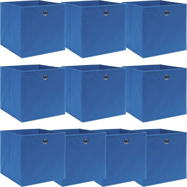 vidaXL Aufbewahrungsboxen aus Stoff mit Griffen, 10 Stück, Blau, B/T/H: 32 x 32 x 32 cm - Bild 1