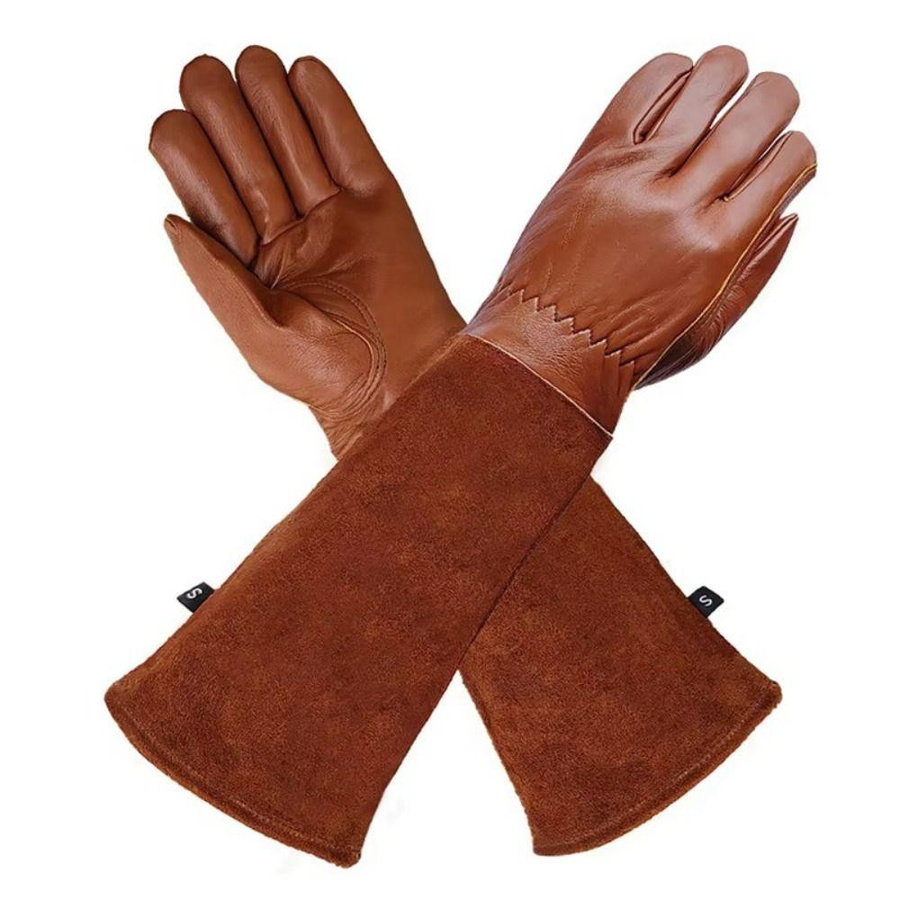 Luyacoth Gartenhandschuhe aus Leder in Kaffeebraun mit langen Ärmeln für Damen und Herren - Bild 9