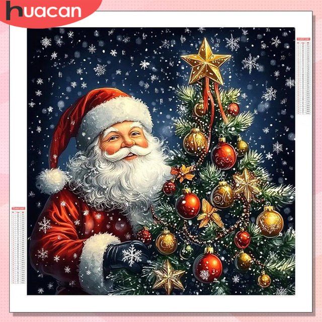 HUACAN Diamant-Malerei Weihnachtsmann Cartoon Motiv mit vollen runden Bohrern als Diamant-Mosaik zur Heimdekoration - Bild 1