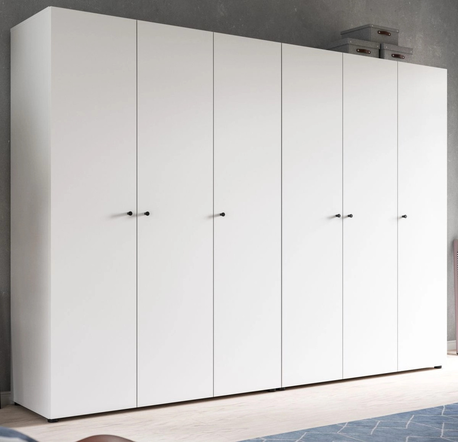 6-türiger Kleiderschrank Carter in Weiß, modern mit Kleiderstange und Regalböden, B: 240 cm, H: 176 cm - Bild 1
