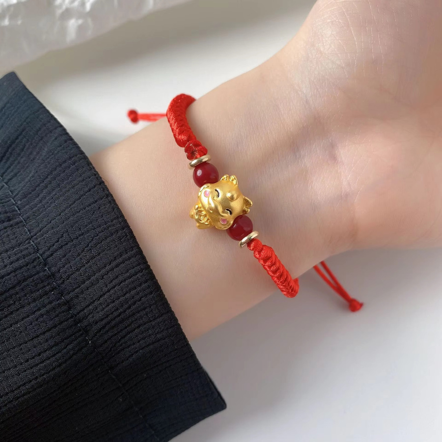 Rinhoo Armband, rotes Seil, goldfarbene Perlen, Unisex - Bild 3