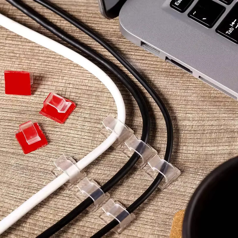 Selbstklebende Kabel Clips zur Kabelmanagement Organisation in Schwarz und Transparent (10/100 Stück) - Bild 3