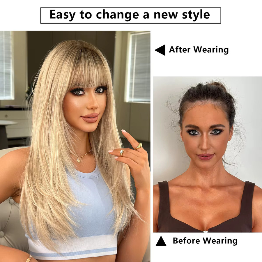 NAMM Perücke, lange blonde Haare mit Pony, Damen - Bild 4