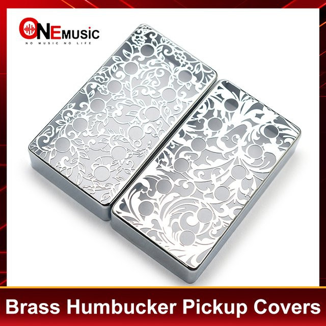 GETMUSIC 2 Stück geschnitzte Messing-Tonabnehmerabdeckungen für Humbucker 6-Loch, B/H: 70 x 39 mm, Dicke: 16,5 mm, in Gold, Silber oder Schwarz - Bild 1