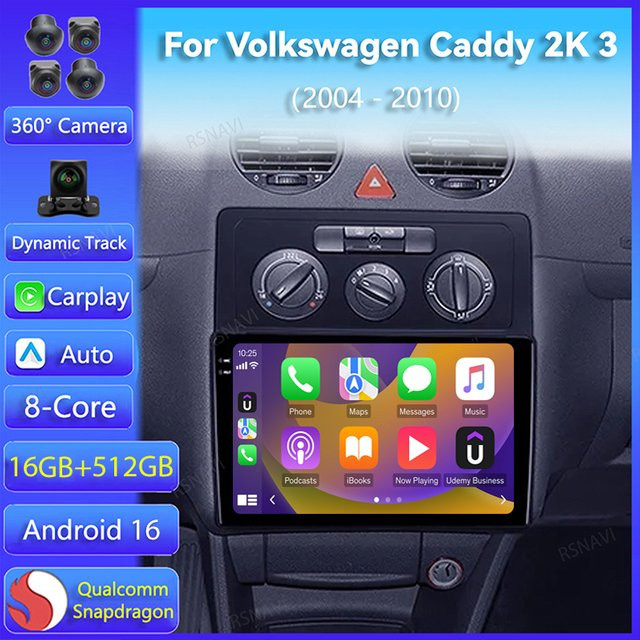 RSNAVI Android 16 Autoradio mit CarPlay und Navigation für Volkswagen Caddy 2K 3 III 2004 - 2010, 2Din Head Unit mit DSP Videoplayer und Bluetooth in Schwarz - Bild 1