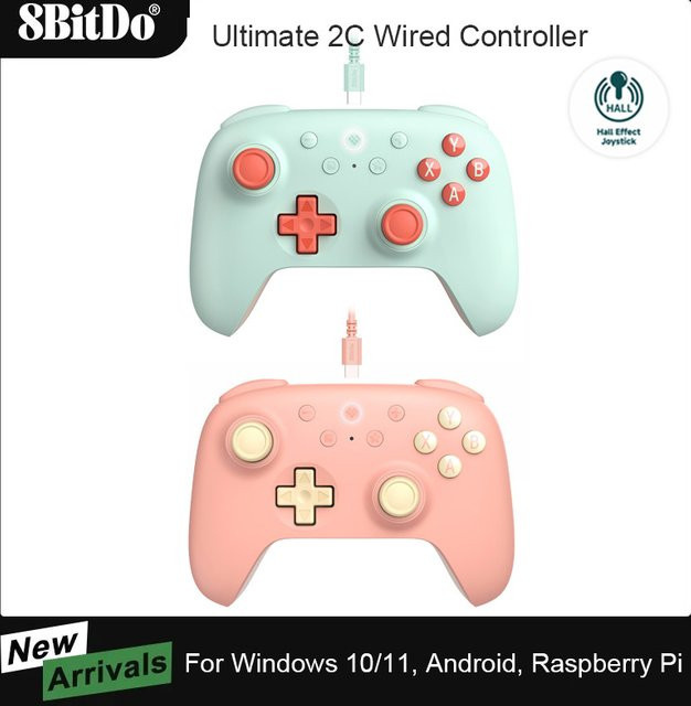 8bitdo Ultimate 2C Kabelgebundener Gaming-Controller mit Hall-Effekt-Joysticks und Triggern für Windows und Android, Multicolour - Bild 1