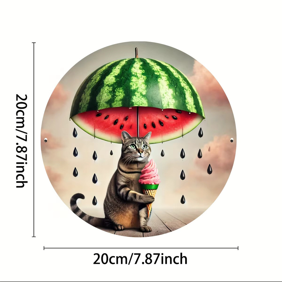 Potdemiel Metallschild Katzen und Wassermelonen-Regenschirm Dekoration, B/H: 20 x 20 cm, Mehrfarbig - Bild 2