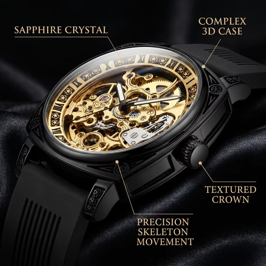 CAROTIF Armbanduhr, Mechanisch, Schwarzes Zifferblatt, Silikon, Herren - Bild 2