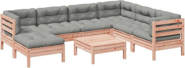 vidaXL 8-teilige Garten-Sofagarnitur aus Massivholz Douglasie in L-Form mit Kissen in Braun und Grau - Bild 1