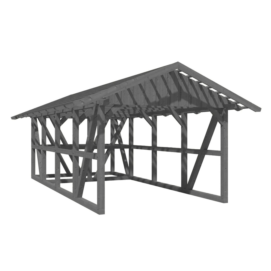 Skan Holz Carport Schwarzwald aus Fichtenholz mit Satteldach, Dachlattung und Abstellraum, Grau, B: 424 cm, L: 772 cm - Bild 2