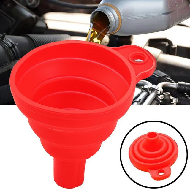 Faltbarer Silikontrichter von ouliluye in Schwarz oder Rot, tragbarer Rundtrichter für Flüssigkeiten wie Wein, Motoröl oder Benzin - Bild 1