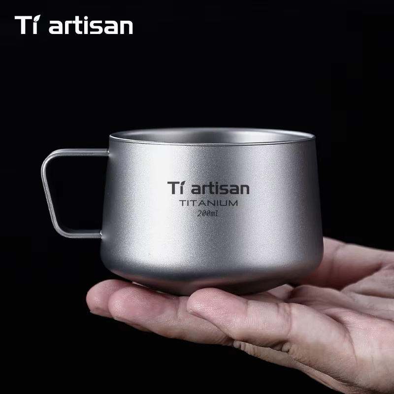 Tiartisan Kaffeetasse aus Titan in Silber, doppelwandige Espressotasse und Teetasse für Outdoor-Camping, 200 ml - Bild 2