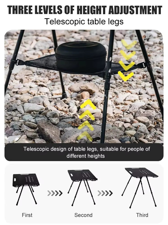 Wettune Taktischer Campingtisch aus Aluminiumlegierung mit Zubehör, klappbarer Multifunktionstisch für Outdoor und Garten, Schwarz Matt - Bild 4