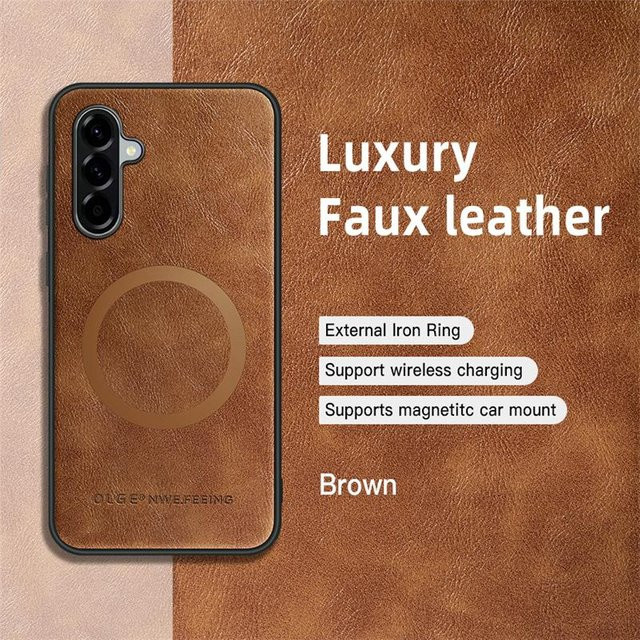 Stoßfeste Magnetische Lederhülle für Samsung Galaxy A55 A54 A53 A52 5G A35 A34 A15 A16 A25 A26 A35 A36 A37 A56 A57 in Braun - Bild 1