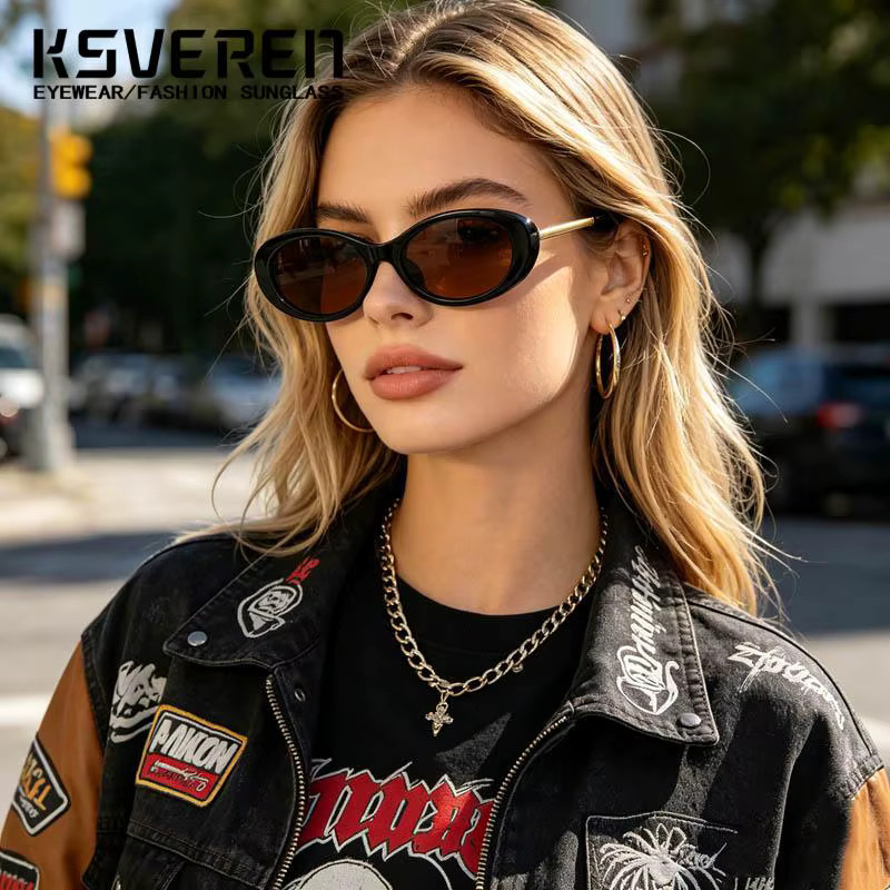 KSVEREN Korrektionsbrille, oval, Vollrand, grau, schwarz, Damen - Bild 1