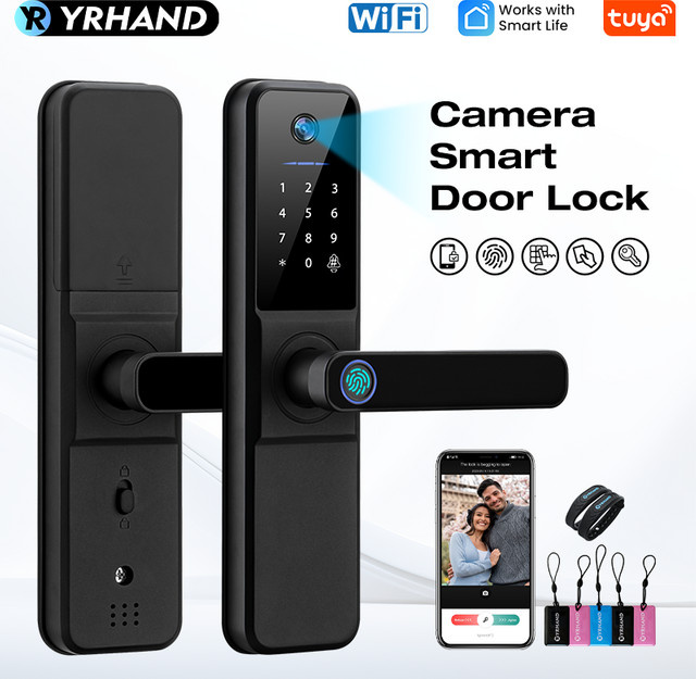 YRHAND H01 Smart Türschloss mit Biometrie-Kamera, Fingerabdruck und Tuya Wifi, Schwarz - Bild 1