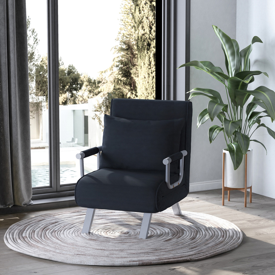 HOMCOM 2-in-1 Schlafsofa mit verstellbarer Rückenlehne und Armlehnen, Schwarz, Velours, T/B/H: 65 x 77 x 80 cm - Bild 2
