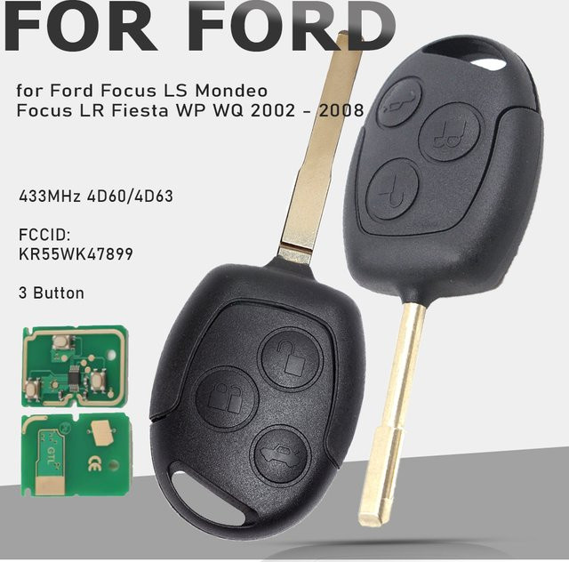 KEYECU Fernschlüsselanhänger 433 MHz 4D60/4D63 in Schwarz für Ford Focus, Mondeo, Fiesta - Bild 1
