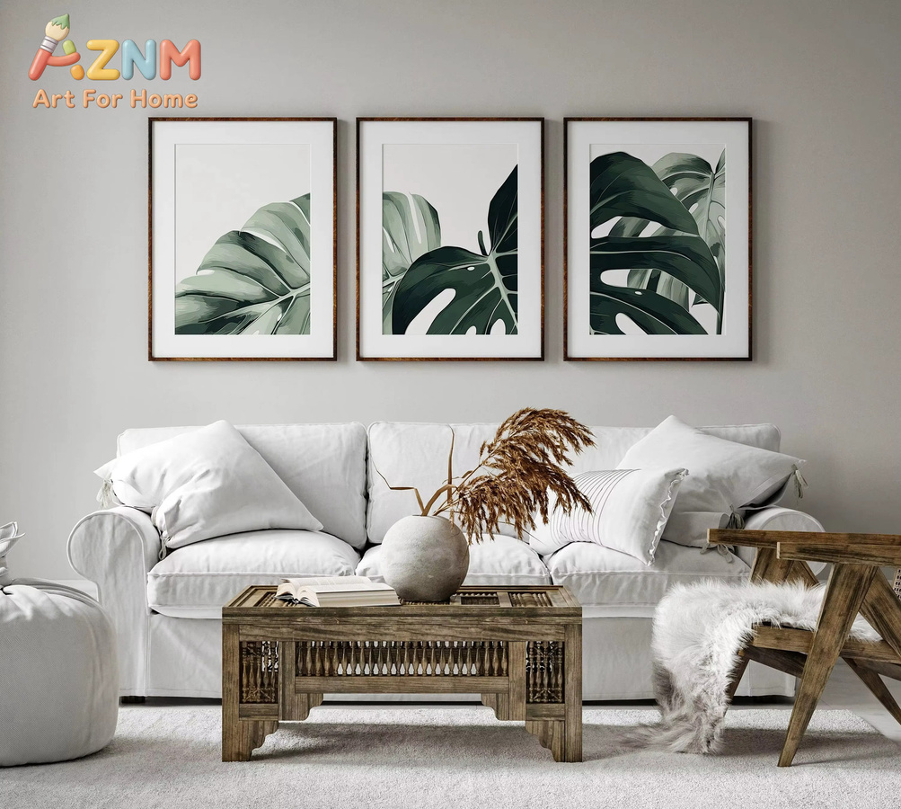 KAYOU Botanisches Wandkunst-Set mit grünen Blättern als Leinwanddruck im rechteckigen Design - Bild 2