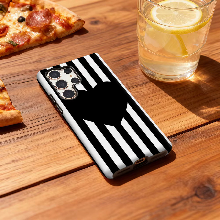 Stoßfeste doppellagige Handyhülle mit schwarz-weißem Herz-Streifen-Design für Samsung Galaxy S25 Ultra, S24 und S23 Ultra Plus - Bild 3