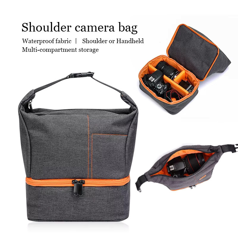Stoßfester und wasserabweisender Kamera-Rucksack von JINNUOLANG für DSLR-Kamerataschen, ideal für Outdoor-Reisen, in Orange und Grau - Bild 2