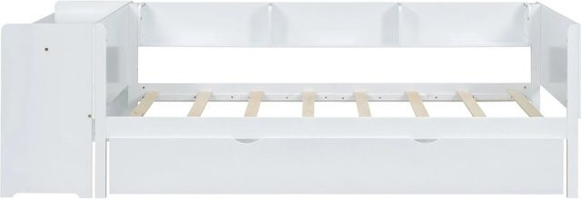 KOMHTOM Flaches Bett mit Ausziehfunktion, Schreibtisch und drei Regalen, Weiß, B/T/H: 90 x 200 x 112 cm - Bild 1
