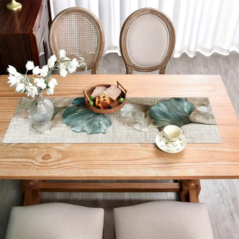 VIKAMA Tischläufer mit floralem Ginkgo-Design aus Leinen, Rechteckig, Breite: 90 cm, Tiefe: 33 cm - Bild 4
