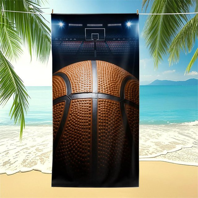 Schnelltrocknendes Strandtuch mit Basketball-Design von JMG Household Supplies, vielseitiges Pool- und Campinghandtuch in Multicolour, B/H: 75 x 150 cm - Bild 1