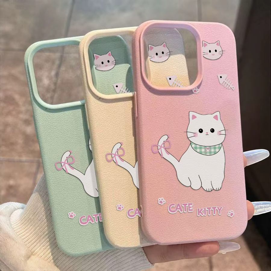 AKABEILA Katzen-Handyhülle aus Leder und Silikon für iPhone, Stoßfeste Schutzhülle in Grün und Mehrfarbig - Bild 2