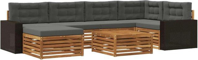 vidaXL Outdoor-Sofagarnitur L-Form aus Akazienholz mit 7 Kissen in Natur und Anthrazit - Bild 1