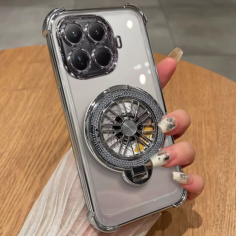 Transparente Xiaomi Schutzhülle mit plattiertem Rand in Pink, inklusive Kompass-Ständer und Airbag-Stoßschutz für Xiaomi 17T Pro, 17Max, 17 Pro Max, 15T Pro und 14T - Bild 5