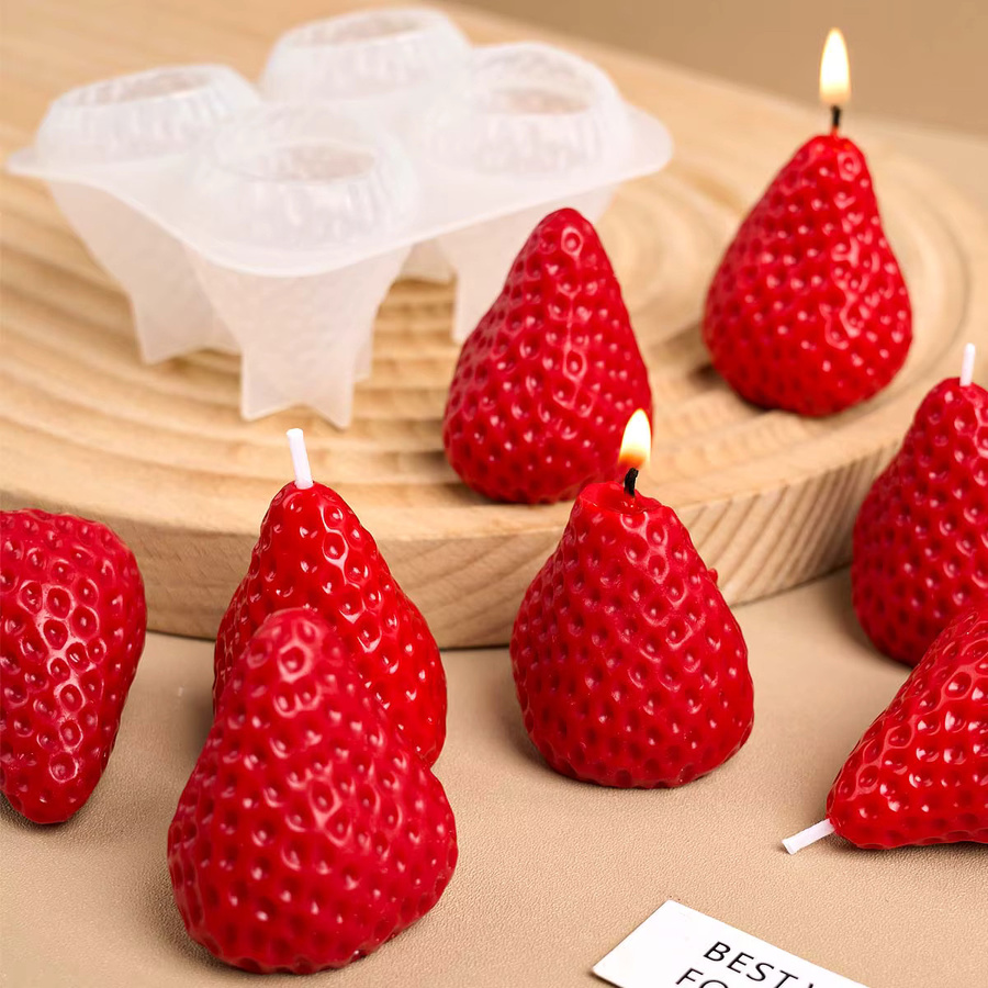 UDOCOOL Silikon Kerzenform Erdbeere in Rot, 4 Stück für DIY Kerzen, Seife, Gips und Harz - Bild 2