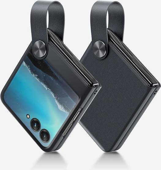 szHAIyu Leder-Handgelenkschlaufe Telefonhülle für Motorola Razr 50 Ultra und Moto Razr 40 Ultra in Schwarz, stoßfeste Abdeckung mit Armbandhalter - Bild 1