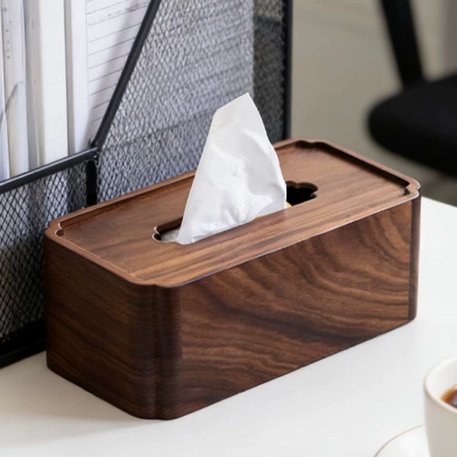Premium-Taschentuchbox aus Wengeholz mit ausziehbarem Boden und rostfreier Feder in Rechteckform - Bild 5