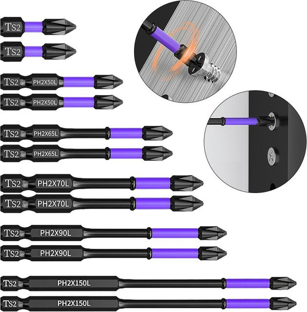 DAZZLEEX 2er Set Magnetische PH2 Kreuzschlitz Bits 25-150mm Anti-Slip und Schlagfest für Metall und Holzbearbeitung - Bild 1