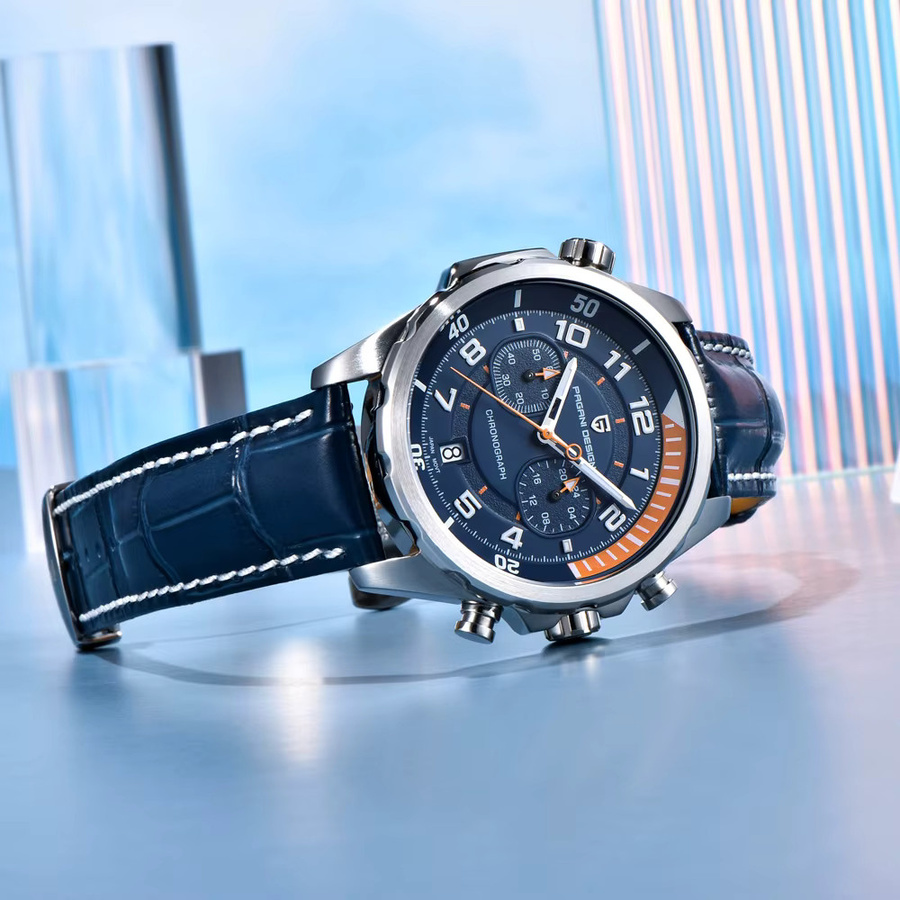 PAGANI DESIGN Chronograph, Quarz, Edelstahl, Saphirglas, Leder, Herren, Grün - Bild 4