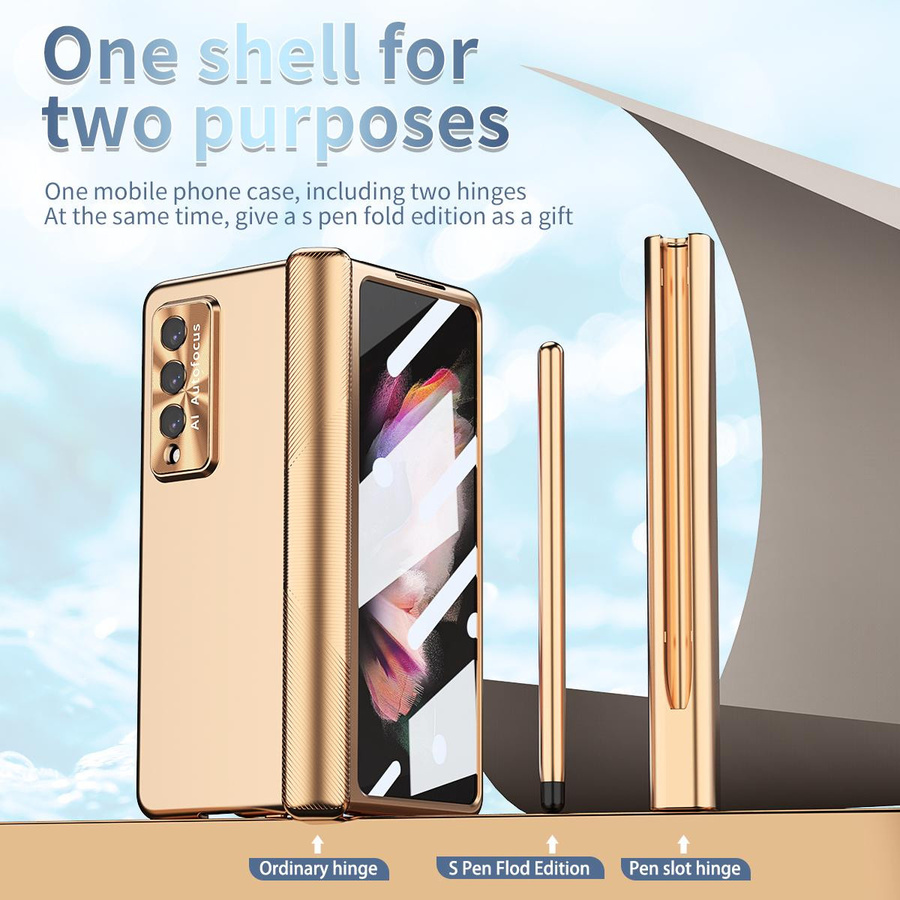 Samsung Galaxy Z Fold 4 Schutzhülle mit gehärteter Glasfolie und S Pen Unterstützung inklusive Scharnierabdeckung in Gold - Bild 3