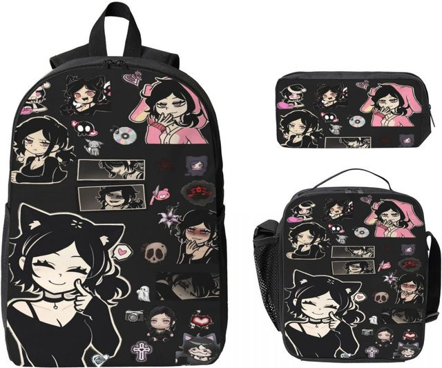 Schultaschen Set von Fancy Style Studio mit Rucksack, Federmäppchen und Brotdose in Schwarz für Schulkinder - Bild 1