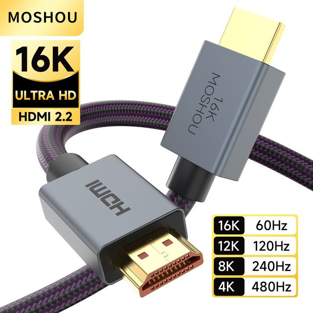 MOSHOU HDMI 2.2 Ultra-High-Speed Kabel mit 96Gbps, 16K Kompatibilität, Geflochtenes Design, 4K@480Hz und 8K@240Hz, unterstützt Dynamic HDR, eARC und DTS:X - Bild 1