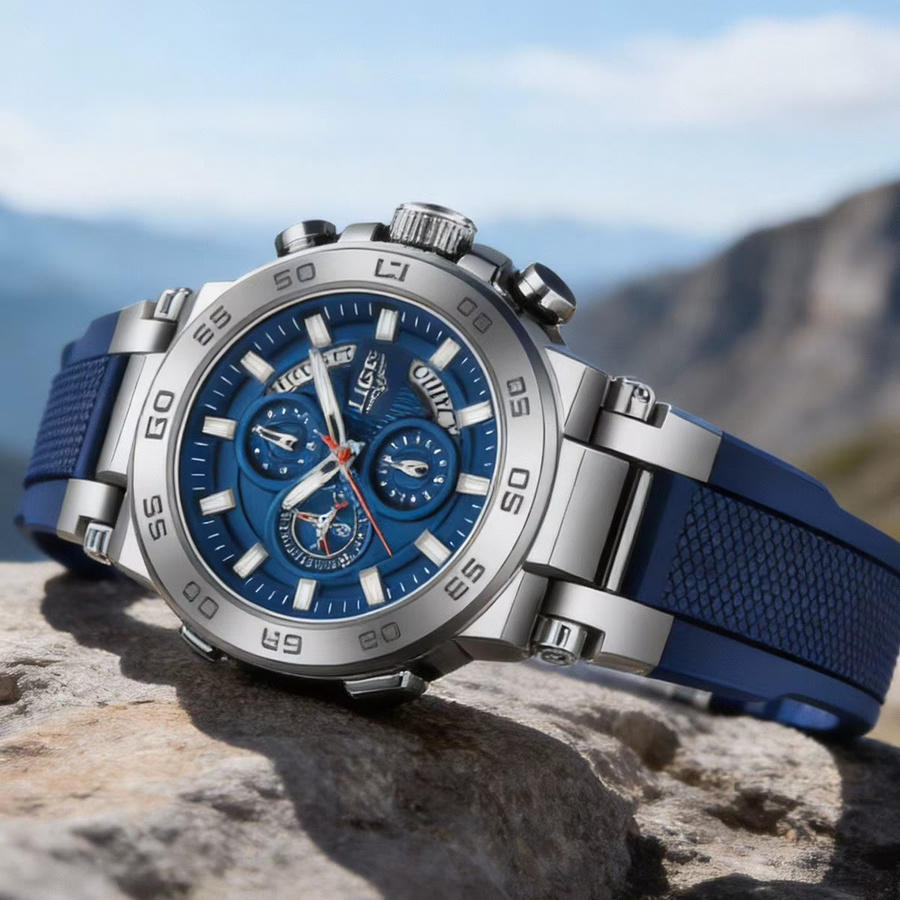 LIGE Armbanduhr Quarz, Edelstahl, Blau, Roségold, Herren - Bild 3