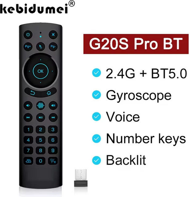 KEBIDUMEI G20S PRO BT Air Mouse mit Hintergrundbeleuchtung, 2,4G kabellose Gyroskop-Fernbedienung mit Sprachsteuerung und IR-Lernfunktion für Android, Schwarz - Bild 1