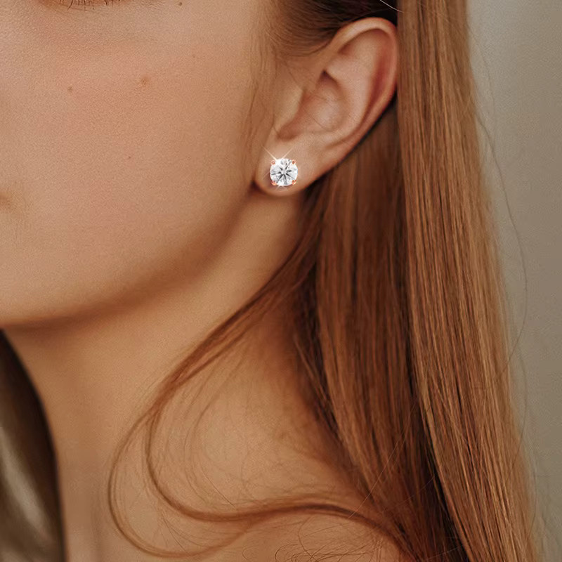 Smyoue Ohrstecker, 925 Silber, Roségold, Moissanit, Damen - Bild 5