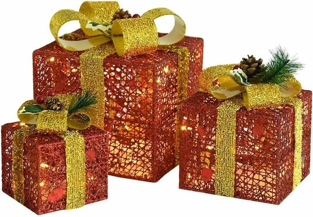 vidaXL Deko-Set Geschenkboxen 3 Stück in Rot und Gold für Weihnachten Indoor und Outdoor - Bild 1