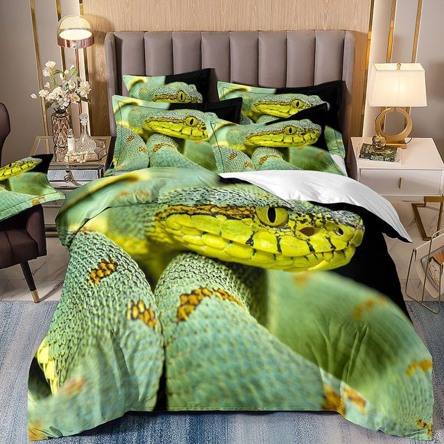 Schlangen-Bettwäsche-Set mit Python-Motiv aus Mikrofaser, 2-teiliges Set bestehend aus Bettbezug mit Reißverschluss und Kissenbezügen, Mehrfarbig, B/H: 100 x 135 cm - Bild 1