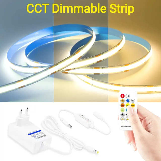 Gyarfas COB-LED-Streifenlicht Set mit Fernbedienung, dimmbar, CCT 2700K-6500K Kalt-Natur-Warmweiß, 576 LEDs/m - Bild 1