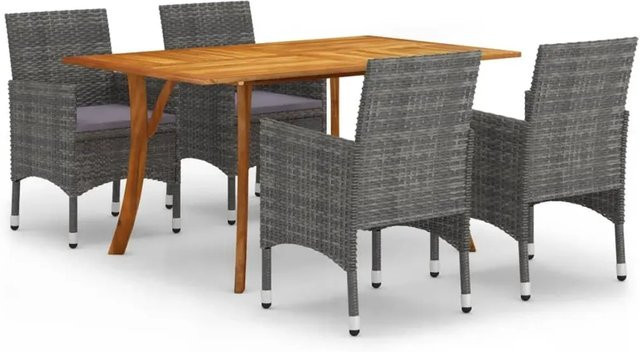 vidaXL 5-teilige Garten-Essgruppe Grau aus Akazien-Massivholz und Poly Rattan - Bild 1