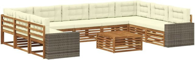 vidaXL Outdoor-Sofagarnitur aus Massivholz Akazie mit 10 Teilen in Natur und Beige - Bild 1