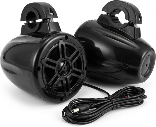 Wasserdichtes Marine-Turmlautsprecher Paar mit 150W und blauer LED für Boote und Wakeboard-Anlagen, Schwarzes Gehäuse - Bild 1